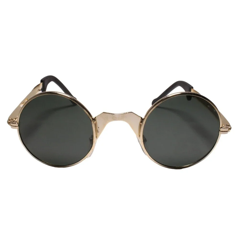 Genuine Vintage 80s Mens Womens Gold Frame Small Round Sunglasses